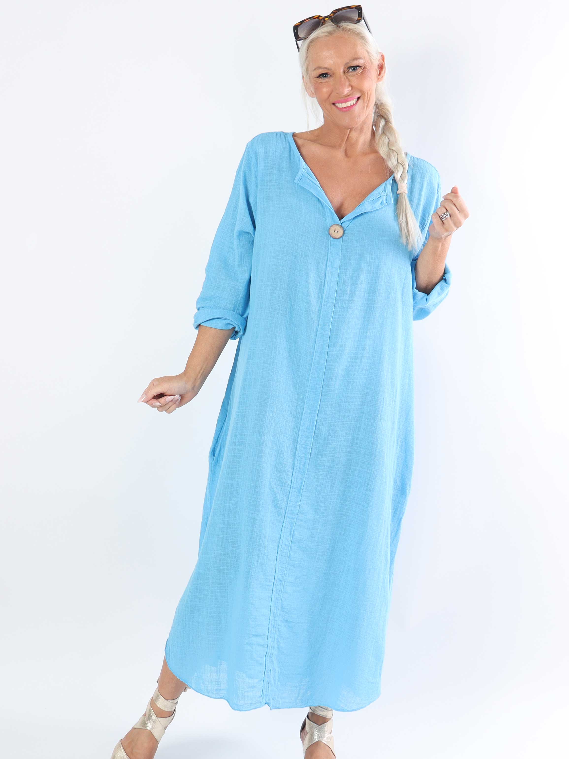 Arizona - Lang plus size bomuldskjole i hørlignende stof